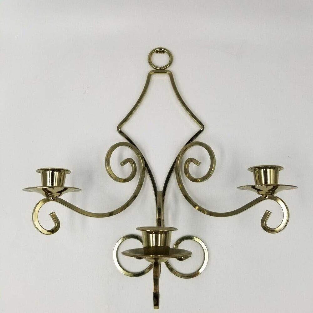 Vintage Homco 1258 Franklin Park Triple Wall Sconce Brass Plated Candle 12"